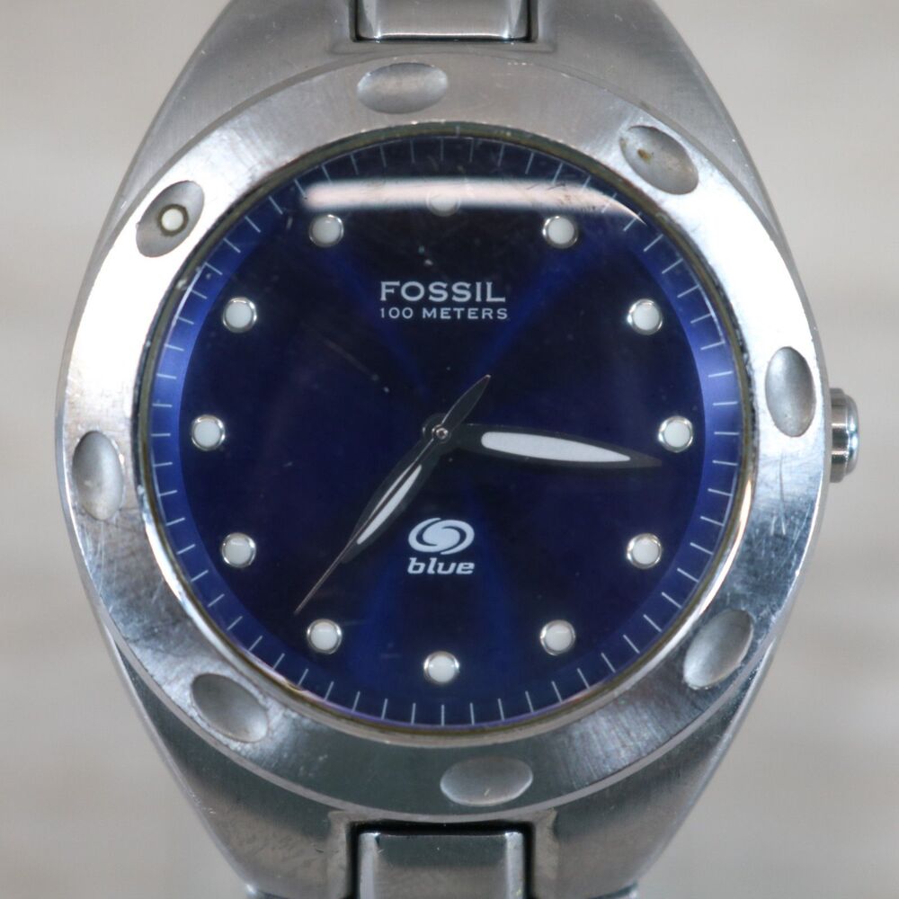 Fossil Blue AM-3319 Watch – Pre-Owned, New Battery, Round, Blue